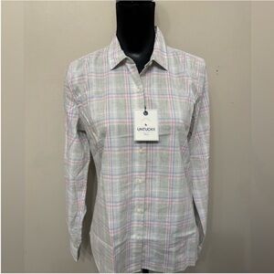NWT UNTUCKit Women’s Casual Plaid Shirt in Gray and Pink Size 10